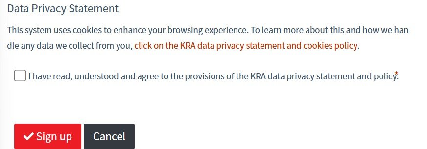 Consent to data privacy statement and submit registration for ETIMS in Kenya