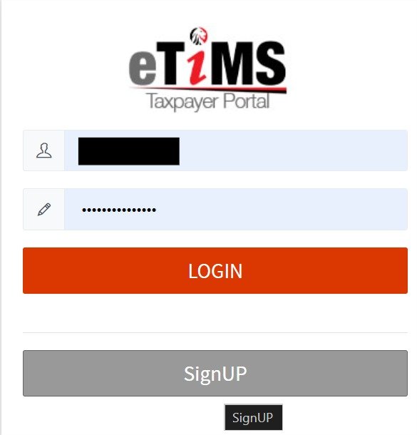 ETIMS portal homepage for registering for ETIMS in Kenya
